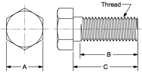 Hex Head Cap Screw, 3/8-16 x 5.50, Plain, Grade 2 dimension drawing 1